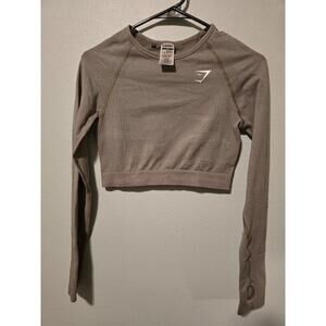 Gymshark Tan Longsleeve Crop Workout Top (M)